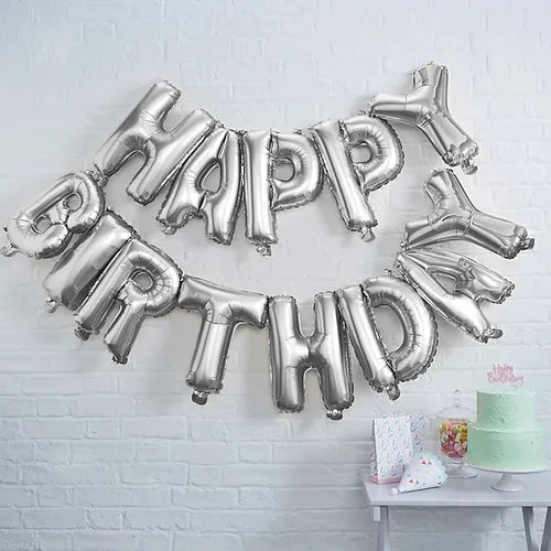 Happy Birthday Foil Balloons, Gold/ Silver HBD Foil Letters, Happy Birthday Balloon Bunting Happy Birthday Foil Balloons, Gold/ Silver HBD Foil Letters, Happy Birthday Balloon Bunting
